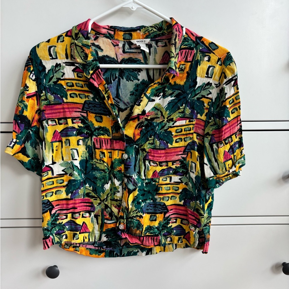 Y2K Multicolor Tropical Print Shirt